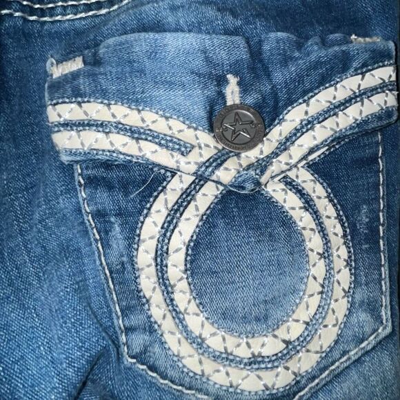Vintage Big Star Womens Size 28XL Blue Whiskered Embellished Sweet Flare Jeans - Picture 9 of 14